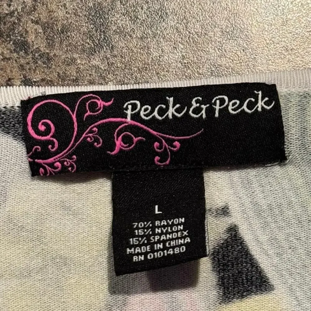 Peck & Peck Top 3/4 Sleeve Slinky Y2K Retro Statement Boho Floral Stripe Large - Picture 3 of 6